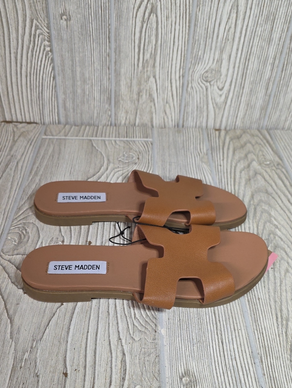 Steve Madden Roceen Leather Slide Sandals Tan Womens Size 6 NEW - Picture 2 of 12